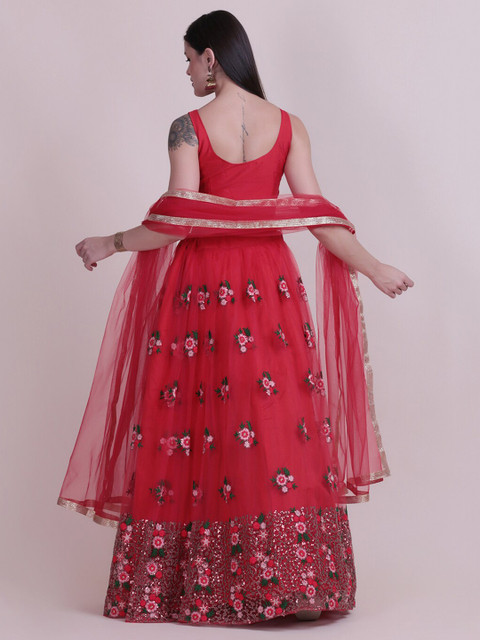 Warthy Ent Embroidered Thread Work Semi-Stitched Lehenga & Unstitched Blouse With Dupatta - Image 5