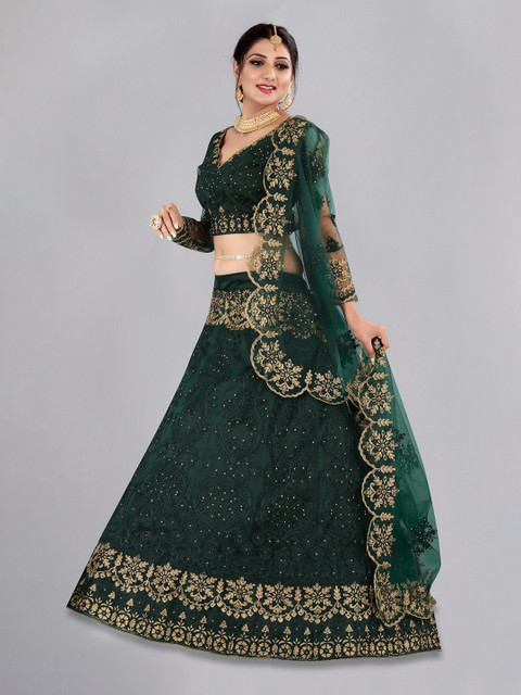 Warthy Ent Embroidered Thread Work Semi-Stitched Lehenga & Blouse With Dupatta - Image 4
