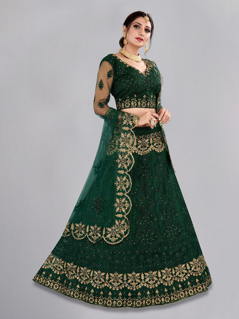 Warthy Ent Embroidered Thread Work Semi-Stitched Lehenga & Blouse With Dupatta - Image 3