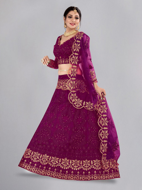 Warthy Ent Embroidered Thread Work Semi-Stitched Lehenga & Blouse With Dupatta - Image 4