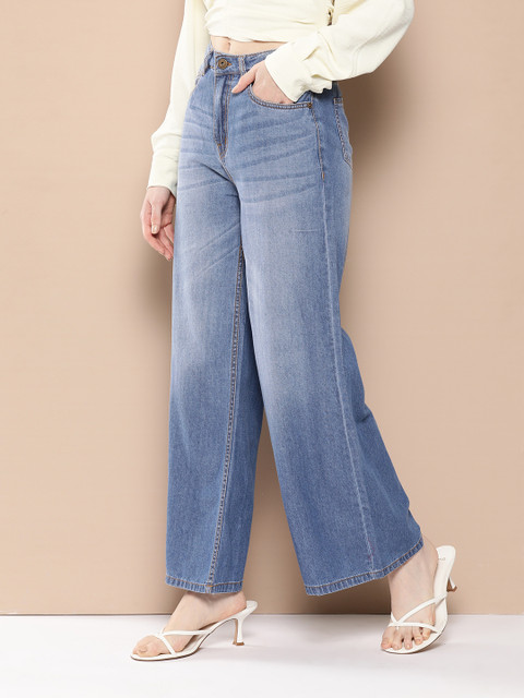 Chemistry Women Pure Cotton Wide Leg Light Fade Jeans