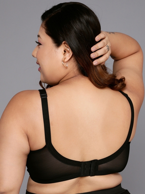 Clovia Black & Grey Floral Embroidered Non-Padded Full Coverage Cut & Sew Cotton Bra - Image 4