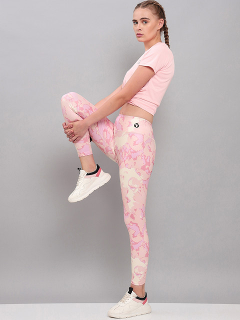 Technosport Women High-Rise Printed Antimicrobial Dri-Fit Sports Tights with a Side Pocket