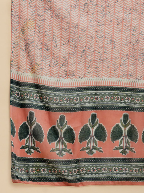 Sangria Peach & Blue Floral-Printed Pure-Cotton Straight Kurta With Trouser & Dupatta - Image 4