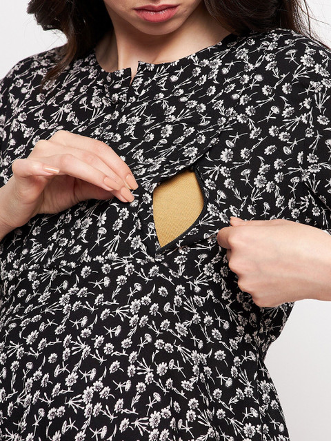 Hypernation Floral Printed Maternity A-Line Midi Dress - Image 7