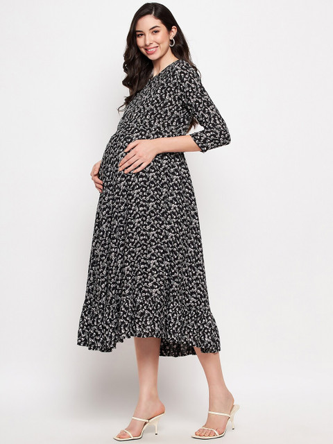 Hypernation Floral Printed Maternity A-Line Midi Dress - Image 4