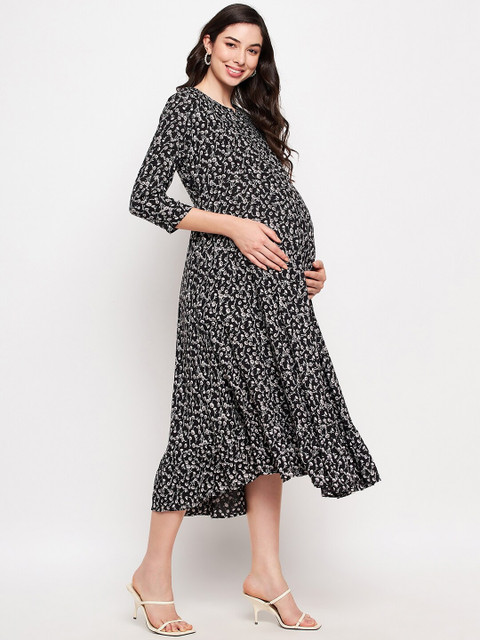 Hypernation Floral Printed Maternity A-Line Midi Dress - Image 3