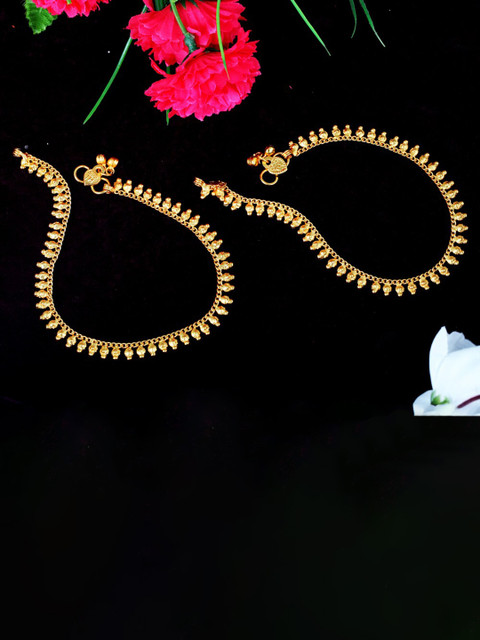 MEENAZ Gold-Plated Textured Anklet