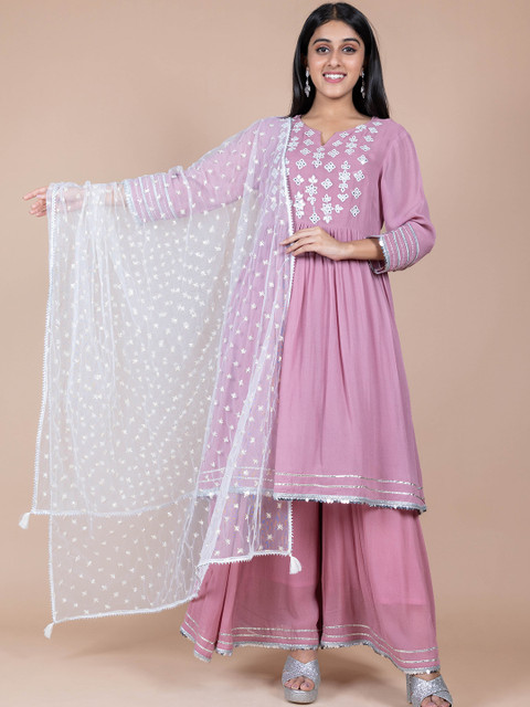 HERE&NOW White Ethnic Motifs Embroidered Dupatta
