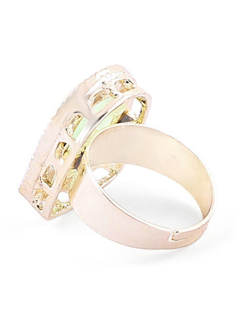 Zaveri Pearls Gold-Plated Kundan-Studded & Beaded Necklace & Earrings With Ring - Image 6