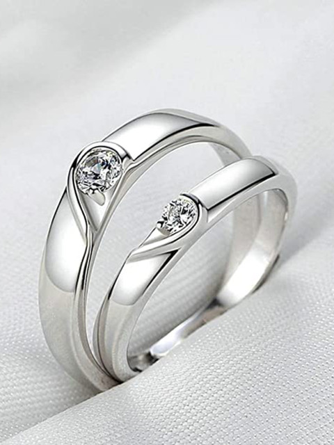 VIEN Set Of 2 Silver-Plated CZ-Studded Couple Rings