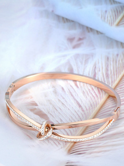 MYKI Rose Gold-Plated Cubic Zirconia-Studded Kada Bracelet