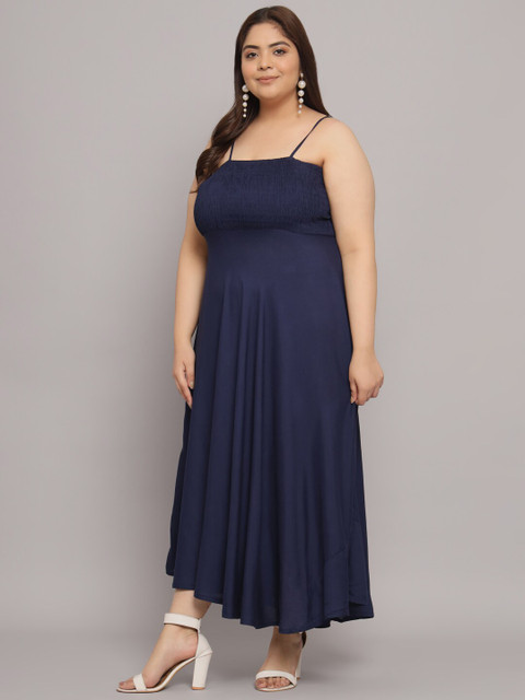 Funday Fashion Plus Size Shoulder Straps Smocked Maxi Dress - Image 3