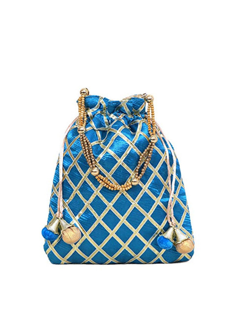 FRINGES Checked Gotta Patti Tassel Potli Clutch