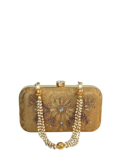 FRINGES Brocade Embellished Box Clutch