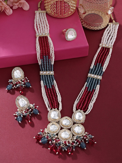 Zaveri Pearls Gold-Plated Stone-Studded & Beaded Jewellery Set