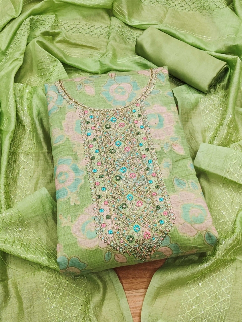 KALINI Floral Woven Design Thread Work Art Silk Unstitched Dress Material