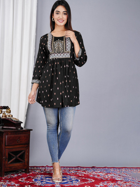 SkyaSia Floral Printed Empire A-Line Kurti