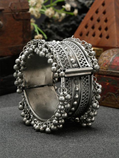 YouBella Women Silver-Plated Artificial Beads Cuff Bracelet