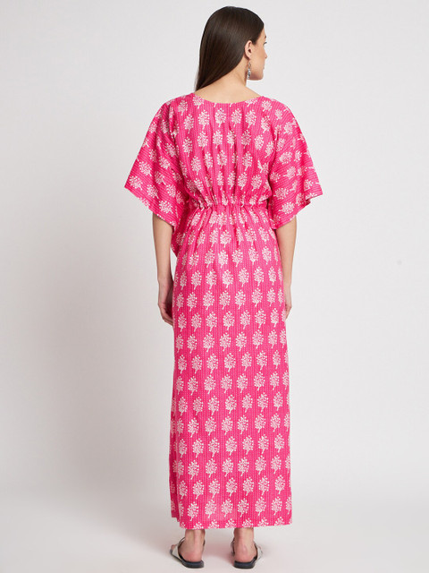 Aujjessa Floral Printed V-Neck Pure Cotton Maternity Feeding Kaftan Maxi Dress - Image 5