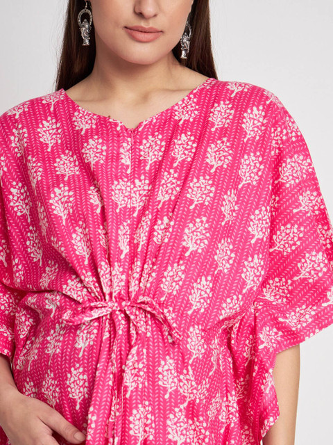 Aujjessa Floral Printed V-Neck Pure Cotton Maternity Feeding Kaftan Maxi Dress - Image 7