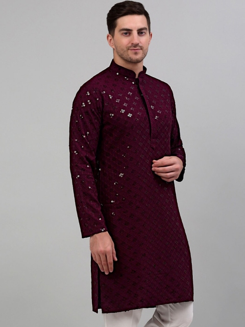 Jompers Geometric Embroidered Mandarin Collar Sequined Kurta