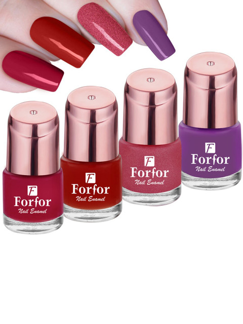 FORFOR Set of 4 Perfect Stay Rose Gold Glossy Long-Lasting Nail Polishes - 6ml each
