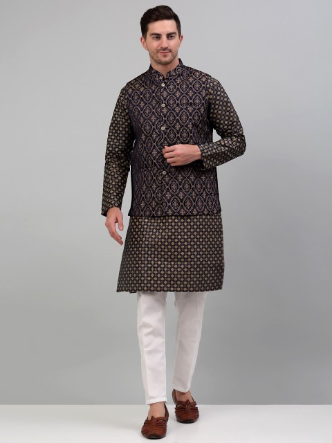 Jompers Woven Design Silk Cotton Nehru Jacket