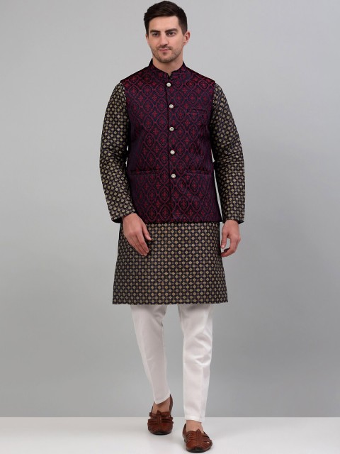 Jompers Woven Design Silk Cotton Nehru Jacket