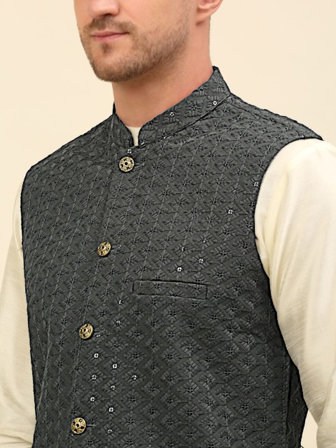 Anouk Grey Embroidered Sequinned Nehru Jacket - Image 2