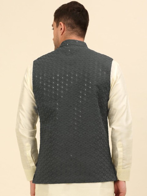 Anouk Grey Embroidered Sequinned Nehru Jacket - Image 5