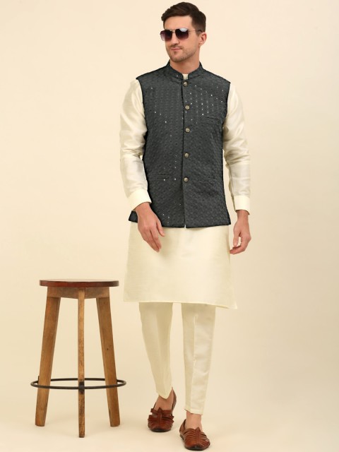 Anouk Grey Embroidered Sequinned Nehru Jacket - Image 6
