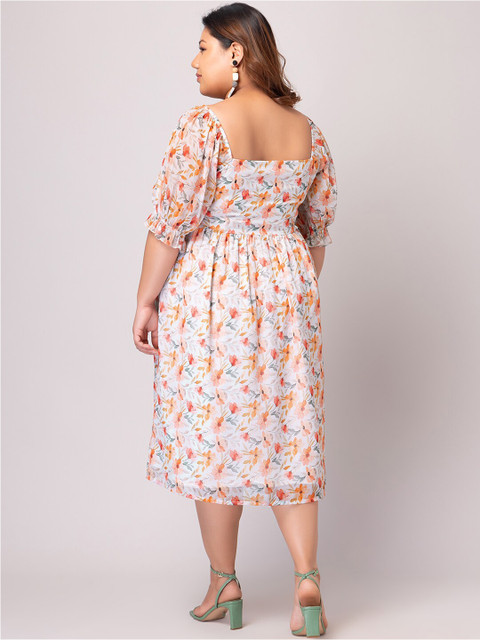 FabAlley Curve Plus Size Floral Print Puff Sleeve Georgette Fit & Flare Midi Dress - Image 4