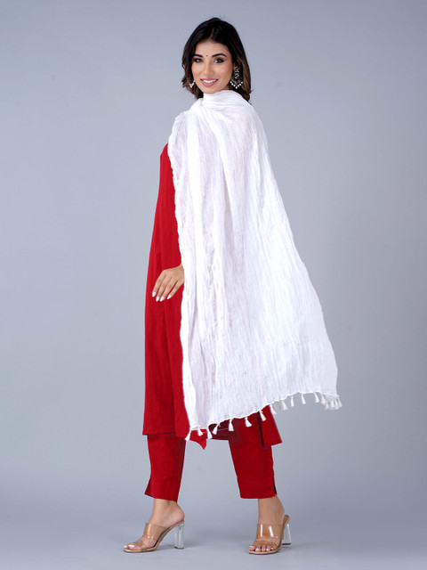 HERE&NOW White Cotton Dupatta - Image 6