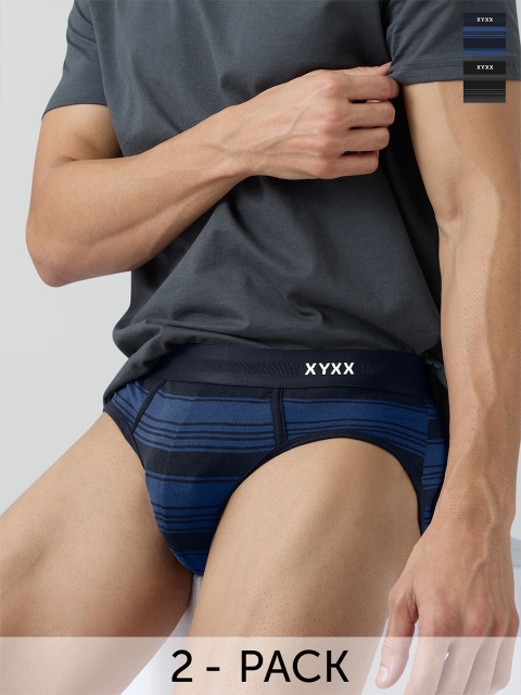 XYXX Men Striped Pack of 2 Streax Intellieaze Super Combed Cotton Brief XYBRF2PCKN612