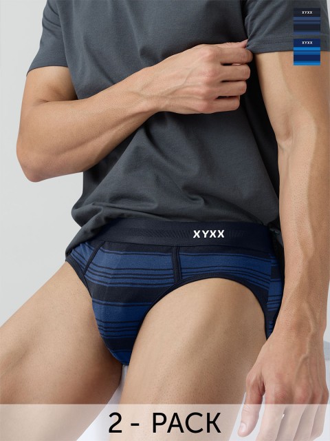 XYXX Men Striped Pack of 2 Streax Intellieaze Super Combed Cotton Brief