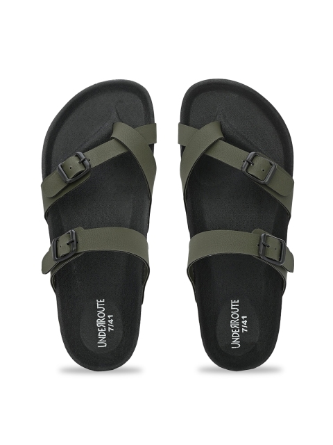 UNDERROUTE Men One Toe Two Strap Comfort Sandals With Buckle Detail - Image 7