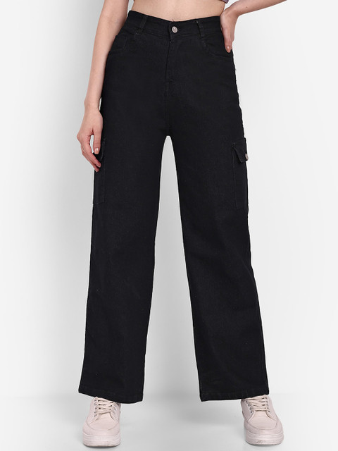Next One Women Smart Loose Fit High-Rise Easy Wash Denim Cargo Trousers