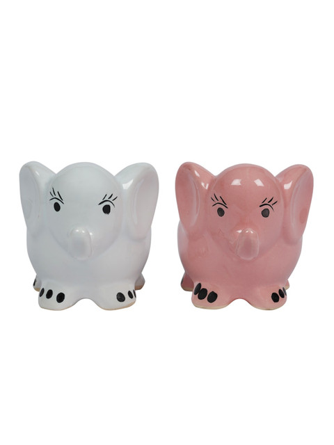 CDI 2-Pcs Pink & White Textured Elephant Shaped Ceramic Planters - Image 2