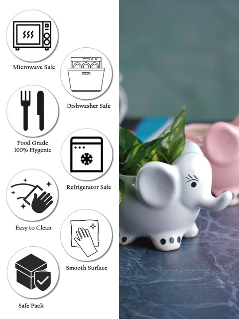 CDI 2-Pcs Pink & White Textured Elephant Shaped Ceramic Planters - Image 5