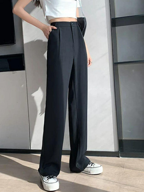 Next One Women Black Pleated Korean Pants