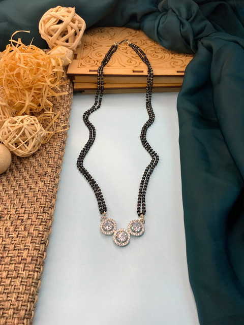 ABDESIGNS Silver-Plated Beaded & American Diamond Mangalsutra