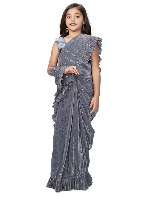 LOOKS AND LIKES Girls Embellished Ruffle Ready to Wear Saree