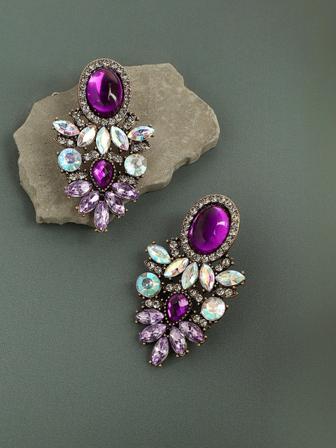 SOHI Gold-Plated Contemporary Rhinestone Drop Earrings