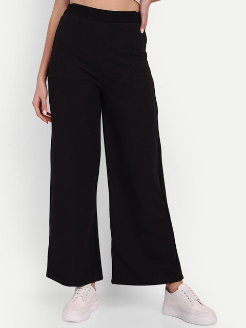 Next One Women Relaxed Loose Fit High-Rise Easy Wash Stretchable Parallel Trousers