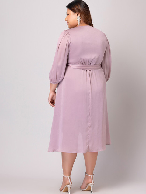 FabAlley Plus Size Puffed Sleeves Belted Warp Dress - Image 5