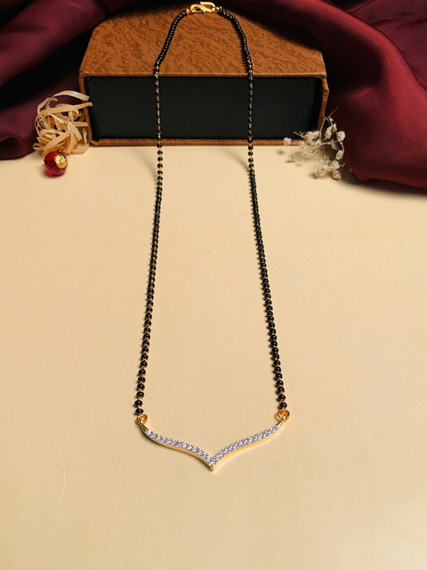 ABDESIGNS Gold Plated American Diamond Studded & Beaded Mangalsutra