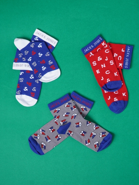 Jack & Jones Junior Boys Pack Of 3 Patterned Calf Length Socks