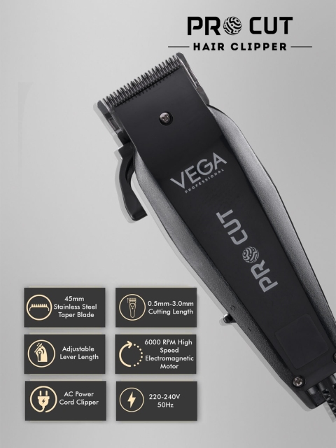 VEGA PROFESSIONAL VPVHC-03 Pro Cut Corded Hair Clipper - Black - Image 2