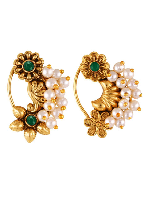 Vighnaharta Set Of 2 Gold-Plated Stone-Studded & Beaded Nosepin